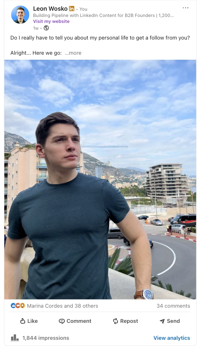 Personal story post: 'Do I really have to tell you about my personal life to get a follow?'